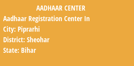 Aadhaar Registration Centres in Piprarhi, Sheohar, Bihar State