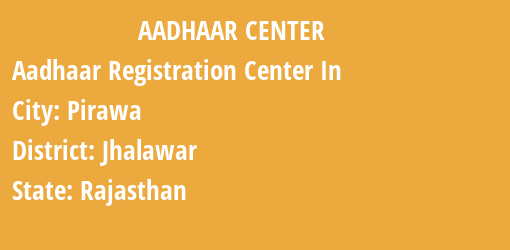 Aadhaar Registration Centres in Pirawa, Jhalawar, Rajasthan State