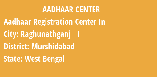 Aadhaar Registration Centres in Raghunathganj I, Murshidabad, West Bengal State