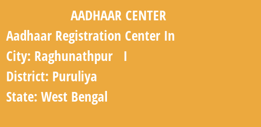 Aadhaar Registration Centres in Raghunathpur I, Puruliya, West Bengal State