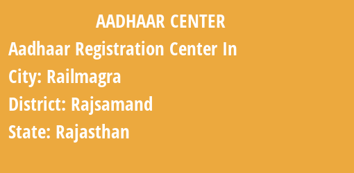 Aadhaar Registration Centres in Railmagra, Rajsamand, Rajasthan State