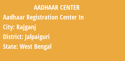 Aadhaar Registration Centres in Rajganj, Jalpaiguri, West Bengal State