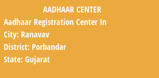 Aadhaar Registration Centres in Ranavav, Porbandar, Gujarat State