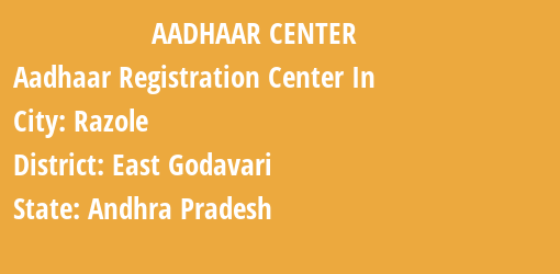 Aadhaar Registration Centres in Razole, East Godavari, Andhra Pradesh State