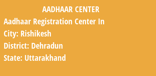 Aadhaar Registration Centres in Rishikesh, Dehradun, Uttarakhand State