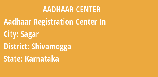 Aadhaar Registration Centres in Sagar, Shivamogga, Karnataka State