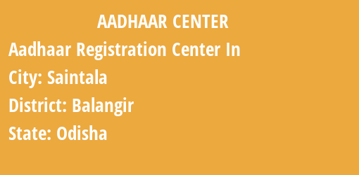 Aadhaar Registration Centres in Saintala, Balangir, Odisha State