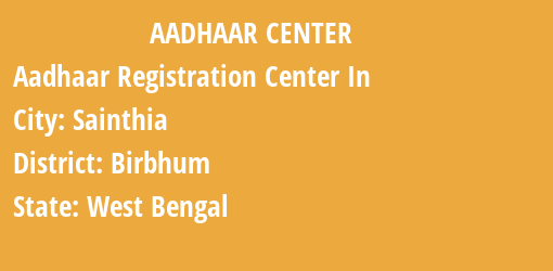 Aadhaar Registration Centres in Sainthia, Birbhum, West Bengal State