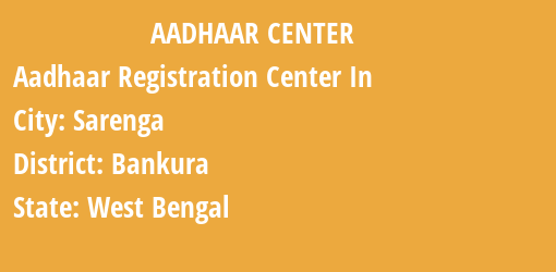 Aadhaar Registration Centres in Sarenga, Bankura, West Bengal State