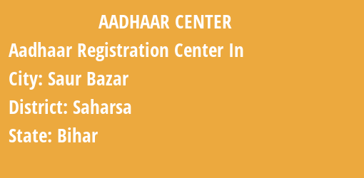 Aadhaar Registration Centres in Saur Bazar, Saharsa, Bihar State