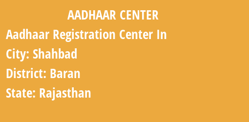 Aadhaar Registration Centres in Shahbad, Baran, Rajasthan State