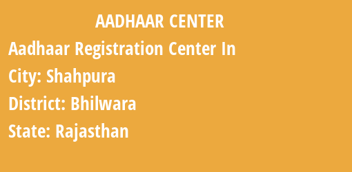 Aadhaar Registration Centres in Shahpura, Bhilwara, Rajasthan State