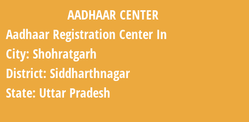 Aadhaar Registration Centres in Shohratgarh, Siddharthnagar, Uttar Pradesh State