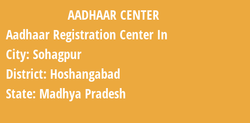 Aadhaar Registration Centres in Sohagpur, Hoshangabad, Madhya Pradesh State