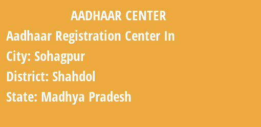 Aadhaar Registration Centres in Sohagpur, Shahdol, Madhya Pradesh State