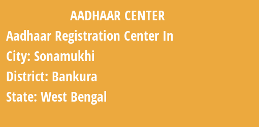 Aadhaar Registration Centres in Sonamukhi, Bankura, West Bengal State