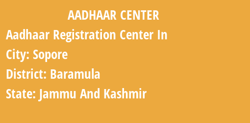 Aadhaar Registration Centres in Sopore, Baramula, Jammu And Kashmir State