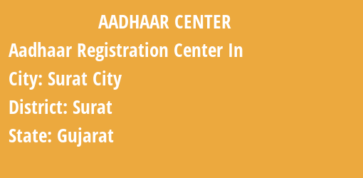 Aadhaar Registration Centres in Surat City, Surat, Gujarat State