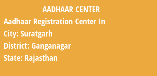 Aadhaar Registration Centres in Suratgarh, Ganganagar, Rajasthan State