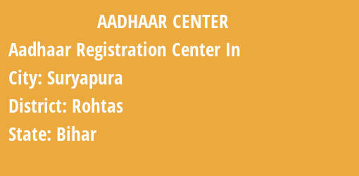 Aadhaar Registration Centres in Suryapura, Rohtas, Bihar State