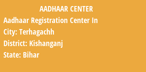 Aadhaar Registration Centres in Terhagachh, Kishanganj, Bihar State