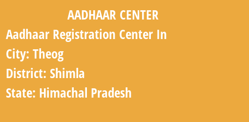 Aadhaar Registration Centres in Theog, Shimla, Himachal Pradesh State