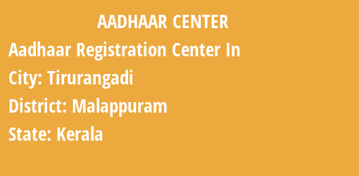 Aadhaar Registration Centres in Tirurangadi, Malappuram, Kerala State