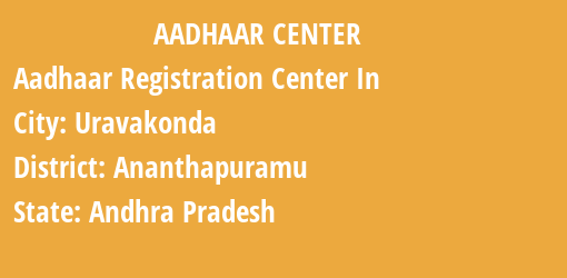 Aadhaar Registration Centres in Uravakonda, Ananthapuramu, Andhra Pradesh State