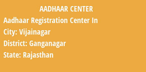 Aadhaar Registration Centres in Vijainagar, Ganganagar, Rajasthan State