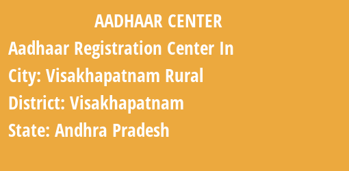 Aadhaar Registration Centres in Visakhapatnam Rural , Visakhapatnam, Andhra Pradesh State