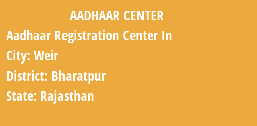 Aadhaar Registration Centres in Weir, Bharatpur, Rajasthan State