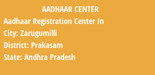 Aadhaar Registration Centres in Zarugumilli, Prakasam, Andhra Pradesh State