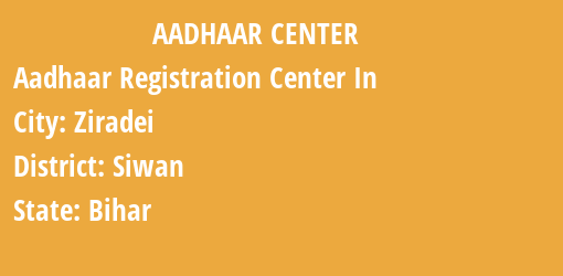 Aadhaar Registration Centres in Ziradei, Siwan, Bihar State