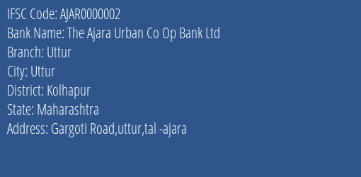 The Ajara Urban Co Op Bank Ltd Uttur Branch, Branch Code 000002 & IFSC Code Ajar0000002