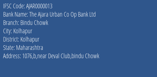 The Ajara Urban Co Op Bank Ltd Bindu Chowk Branch, Branch Code 000013 & IFSC Code Ajar0000013