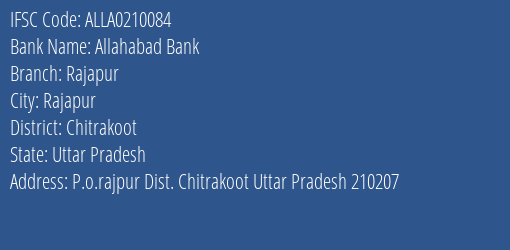 Allahabad Bank Rajapur Branch Chitrakoot IFSC Code ALLA0210084