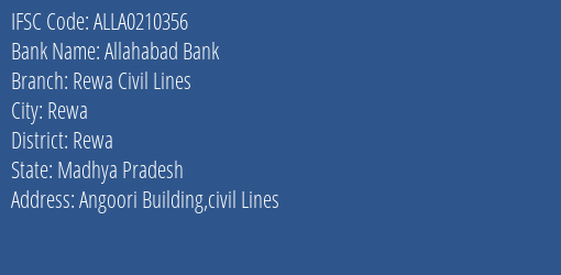 Allahabad Bank Rewa Civil Lines Branch Rewa IFSC Code ALLA0210356
