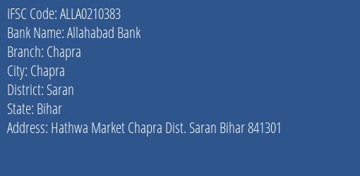 Allahabad Bank Chapra Branch Saran IFSC Code ALLA0210383