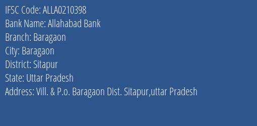 Allahabad Bank Baragaon Branch Sitapur IFSC Code ALLA0210398