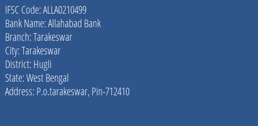 Allahabad Bank Tarakeswar Branch Hugli IFSC Code ALLA0210499