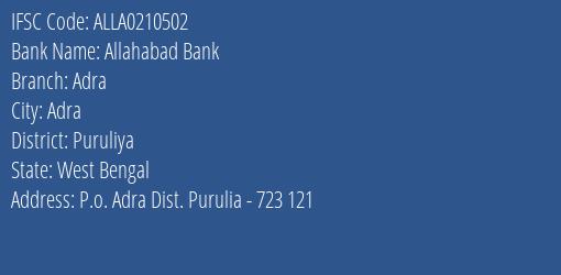 Allahabad Bank Adra Branch Puruliya IFSC Code ALLA0210502
