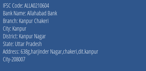 Allahabad Bank Kanpur Chakeri Branch Kanpur Nagar IFSC Code ALLA0210604