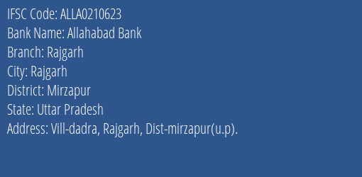 Allahabad Bank Rajgarh Branch Mirzapur IFSC Code ALLA0210623