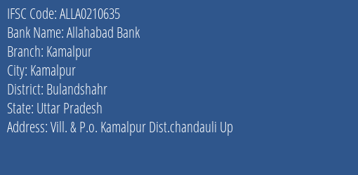 Allahabad Bank Kamalpur Branch Bulandshahr IFSC Code ALLA0210635