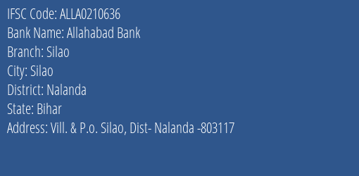 Allahabad Bank Silao Branch Nalanda IFSC Code ALLA0210636