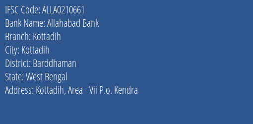 Allahabad Bank Kottadih Branch Barddhaman IFSC Code ALLA0210661