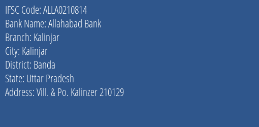 Allahabad Bank Kalinjar Branch Banda IFSC Code ALLA0210814