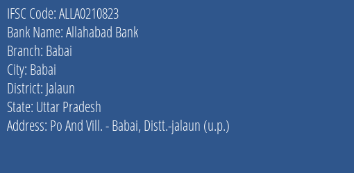 Allahabad Bank Babai Branch Jalaun IFSC Code ALLA0210823