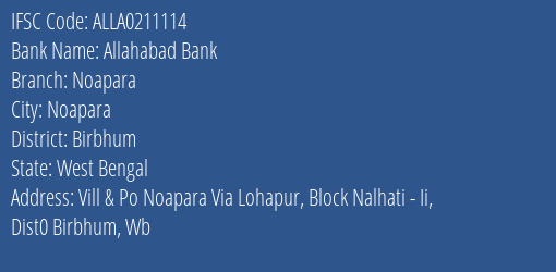 Allahabad Bank Noapara Branch Birbhum IFSC Code ALLA0211114