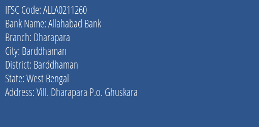 Allahabad Bank Dharapara Branch Barddhaman IFSC Code ALLA0211260
